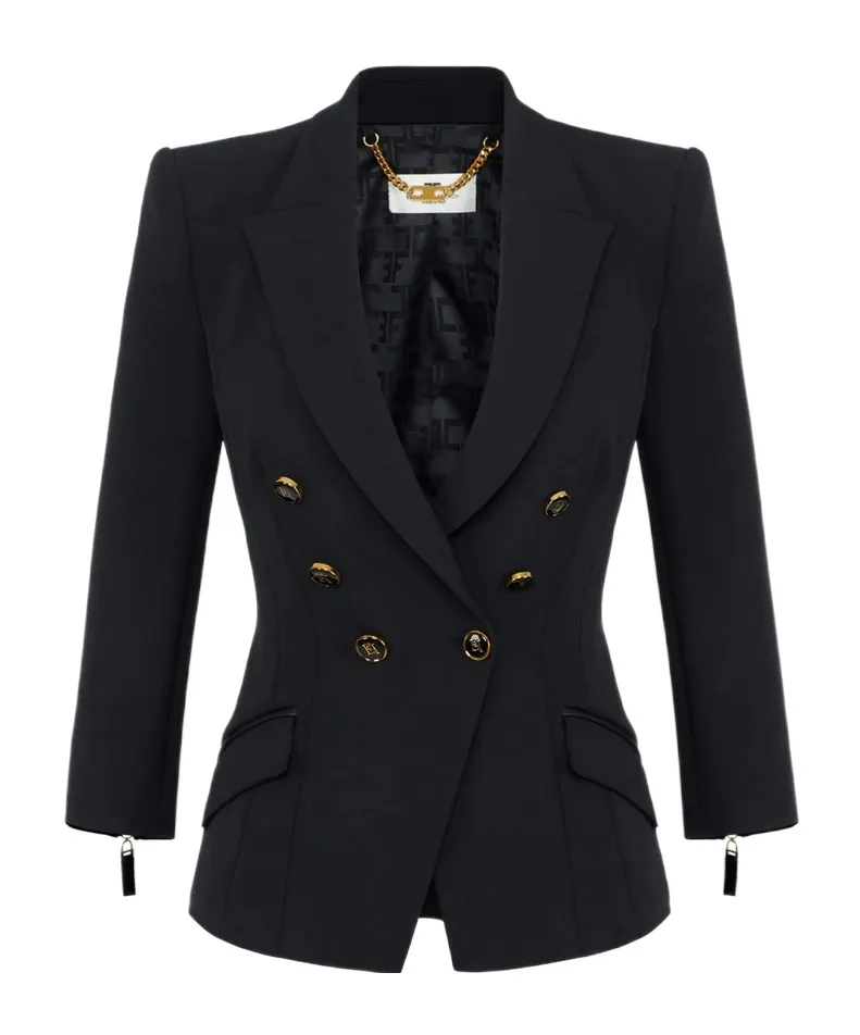 Double-Breasted Gold-Button Jacket