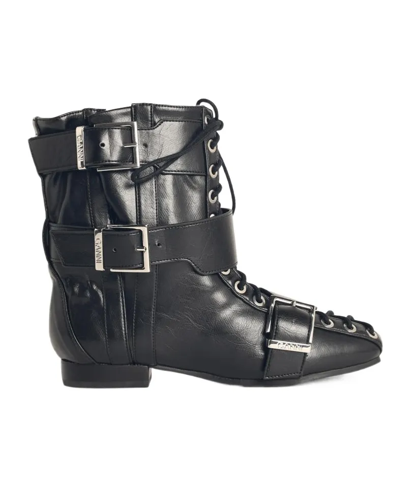Ganni Buckled Lace-Up Boots