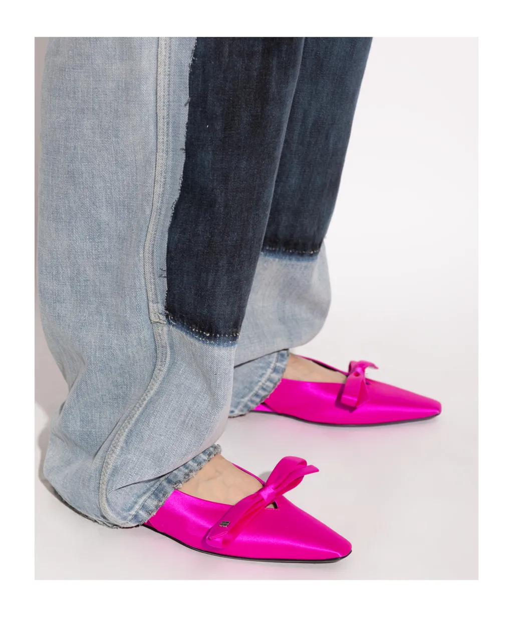 Bow Detailed Slingback Flat Shoes