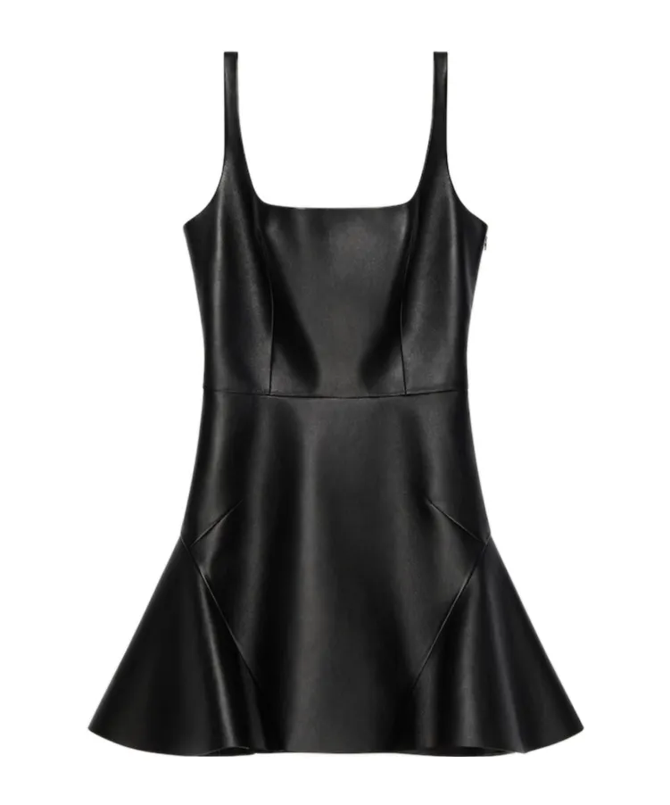 Fluted Mini Dress In Leather