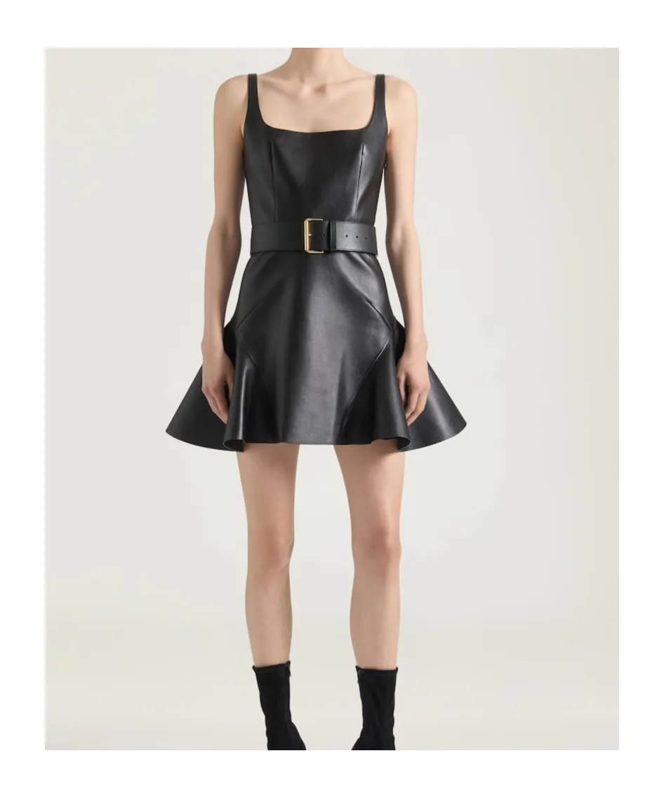 Fluted Mini Dress In Leather