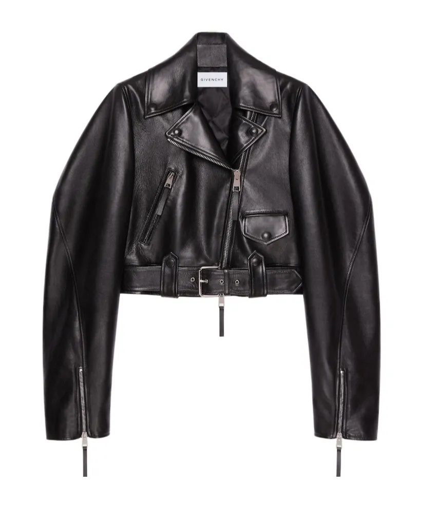 Cropped Cocoon Biker Jacket In Leather