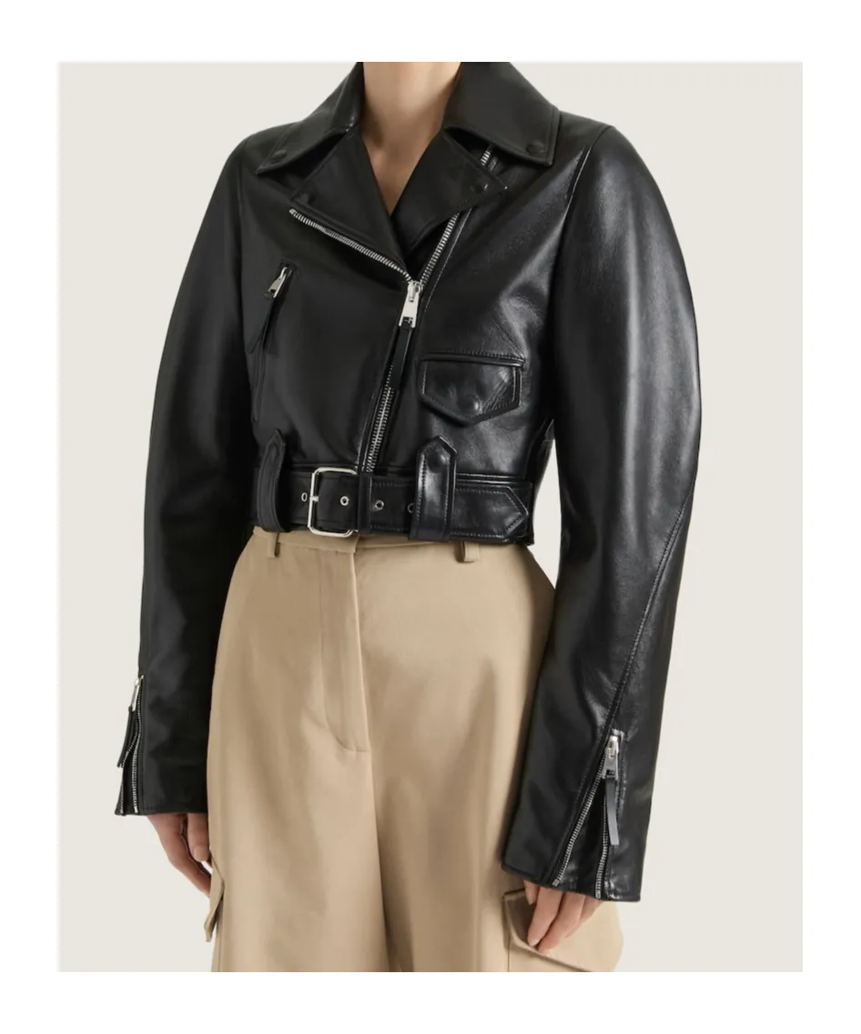 Cropped Cocoon Biker Jacket In Leather