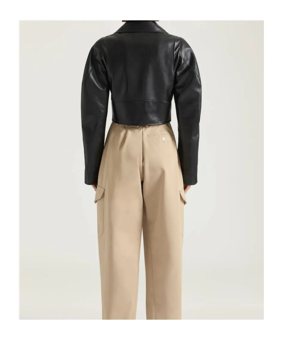 Cropped Cocoon Biker Jacket In Leather