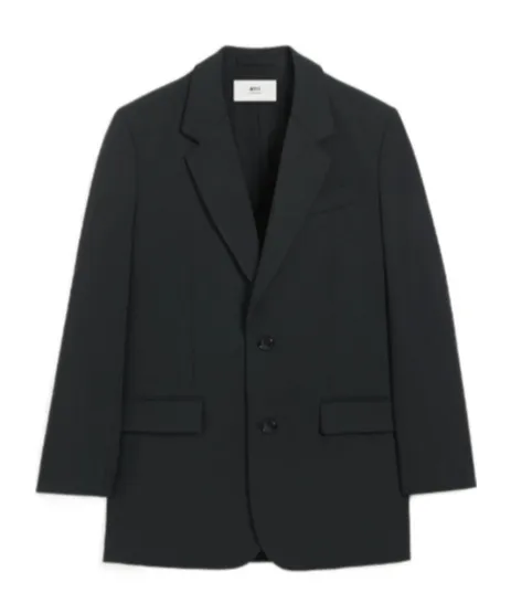 Black Wool Loose Double Breasted Jacket