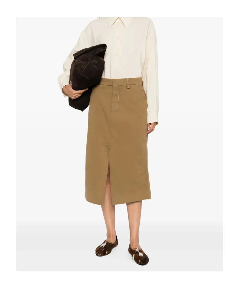 Contrast-Stitching Midi Skirt