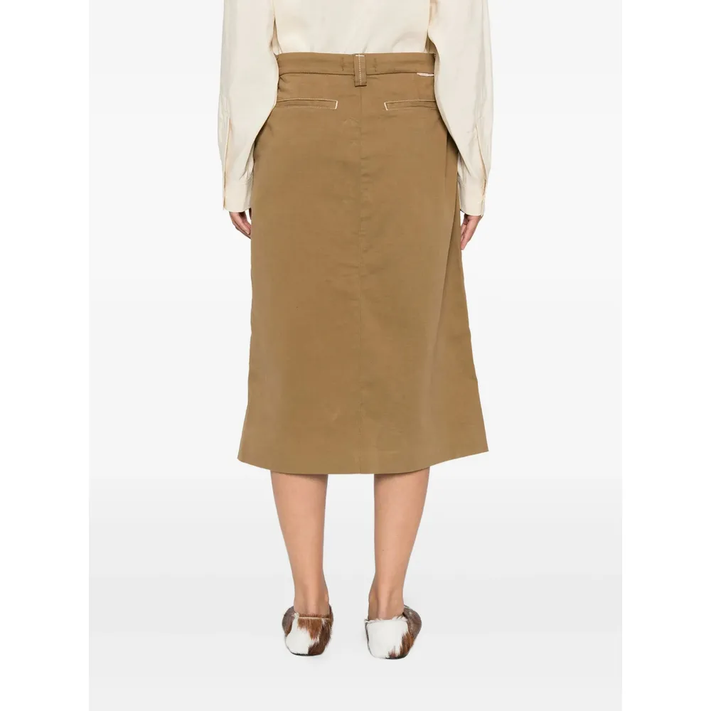 Contrast-Stitching Midi Skirt