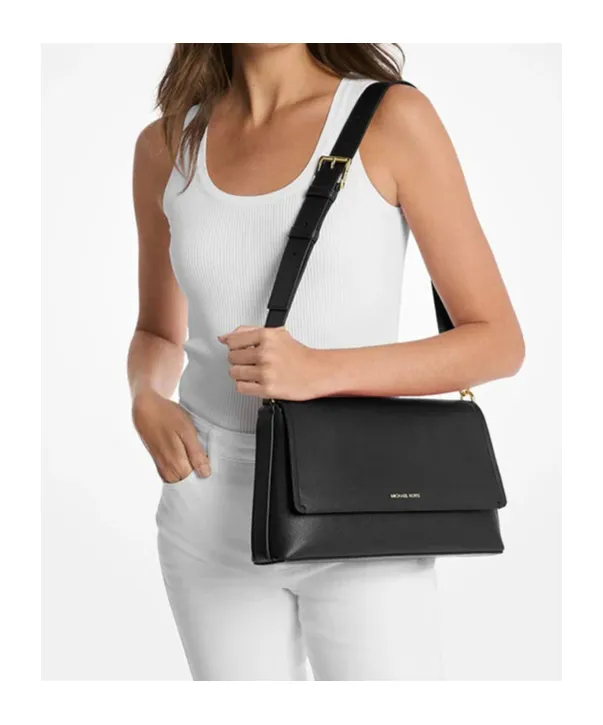 Flap-Detail Leather Shoulder Bag