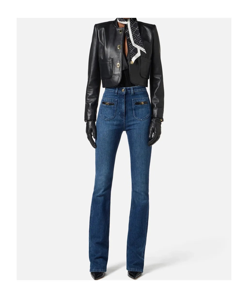 Hook-Fastening Leather Jacket
