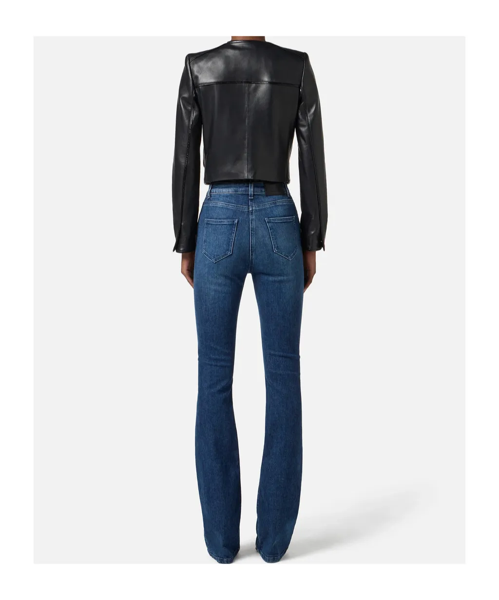 Hook-Fastening Leather Jacket