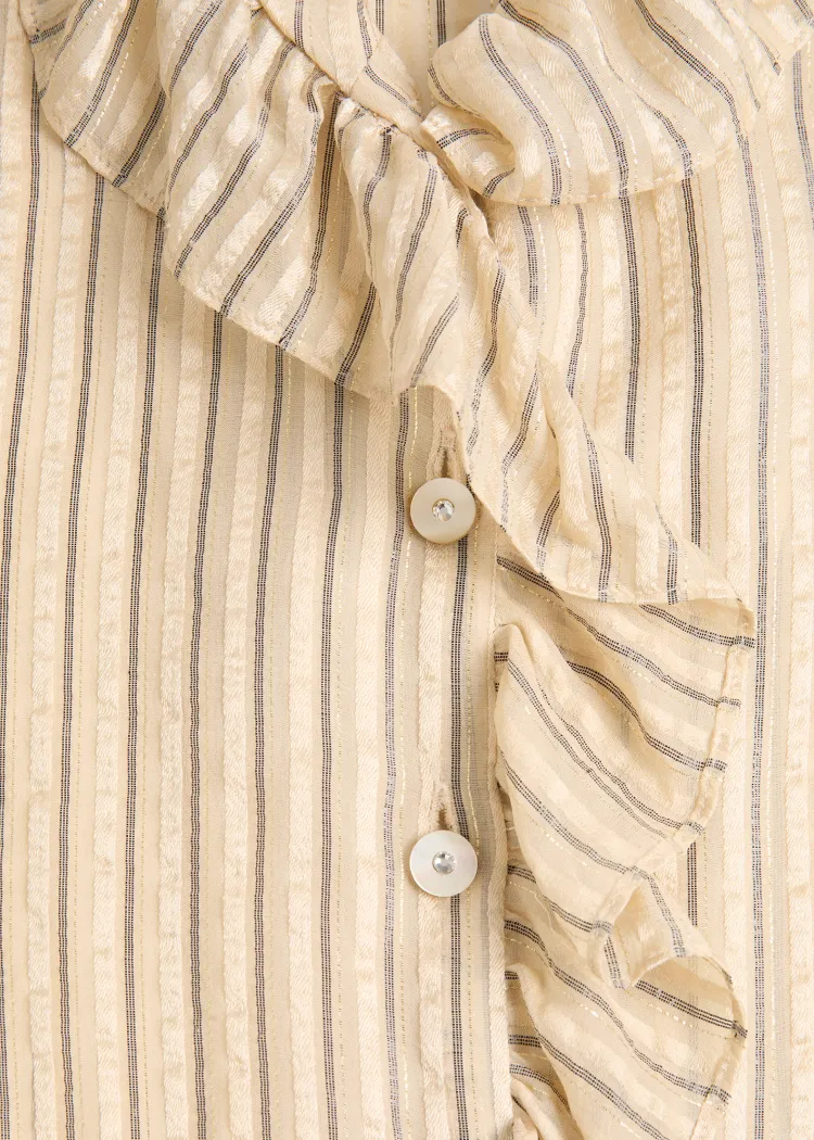 Valentino Striped Ruffle Detailed Button-Up Shirt