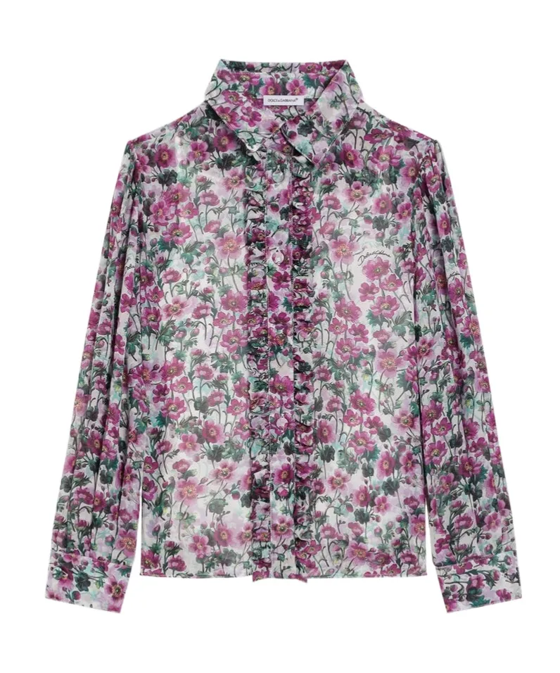 Dolce & Gabbana Kids Violet-Print CrÊPe Shirt