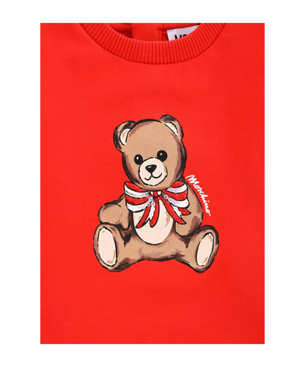 Moschino Kids Teddy Bear Printed Crewneck Dress