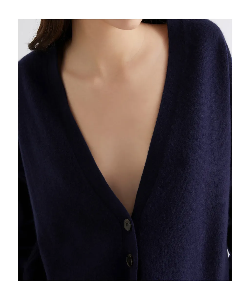Cashmere-Blend Cardigan - Navy