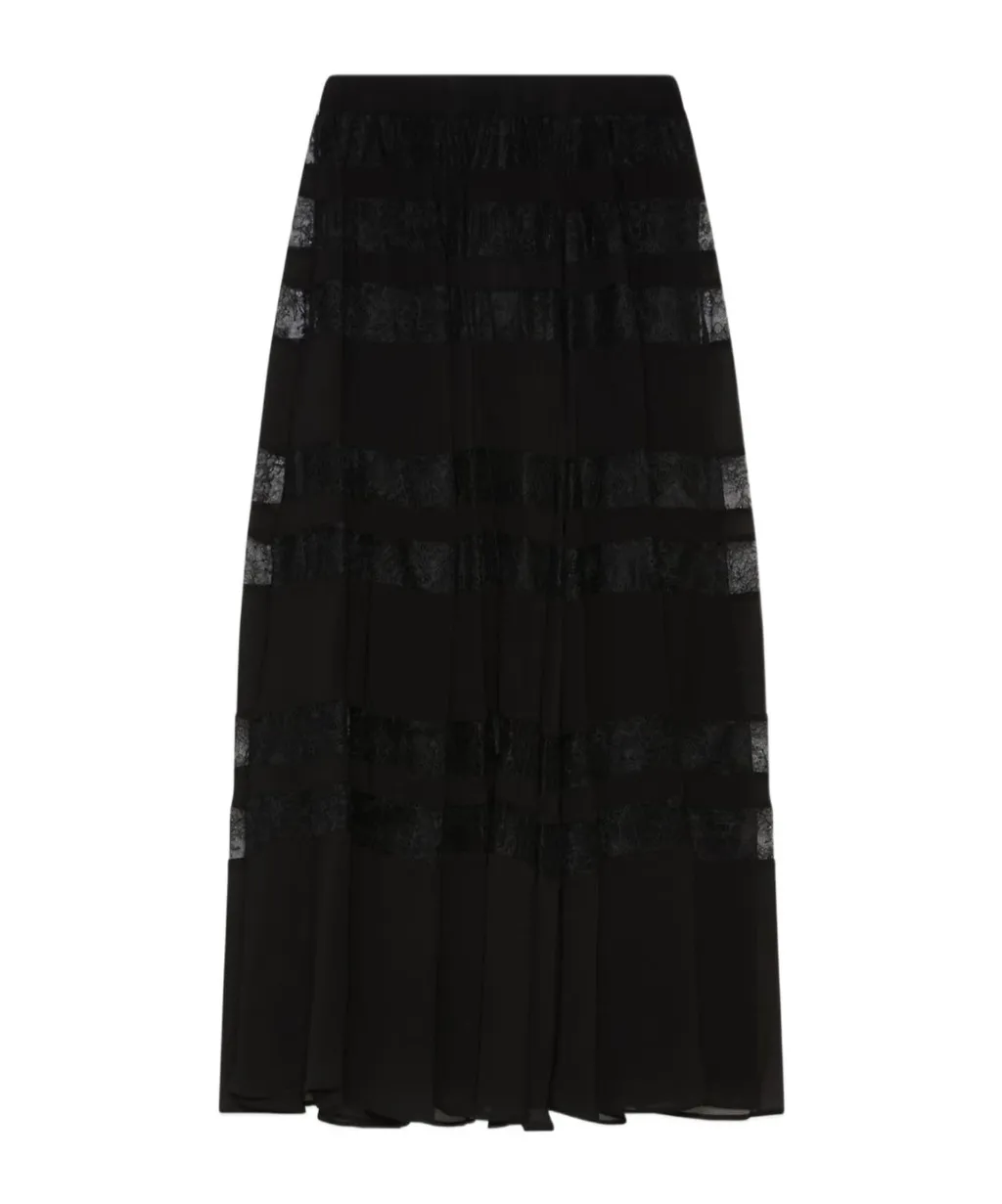 Lace-Insert Skirt - Black
