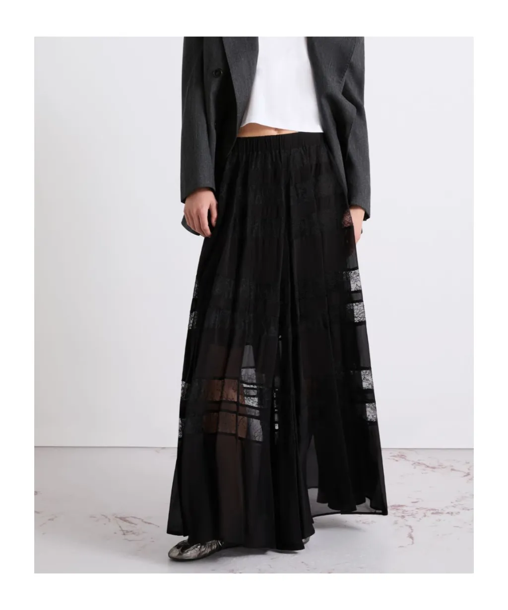 Lace-Insert Skirt - Black