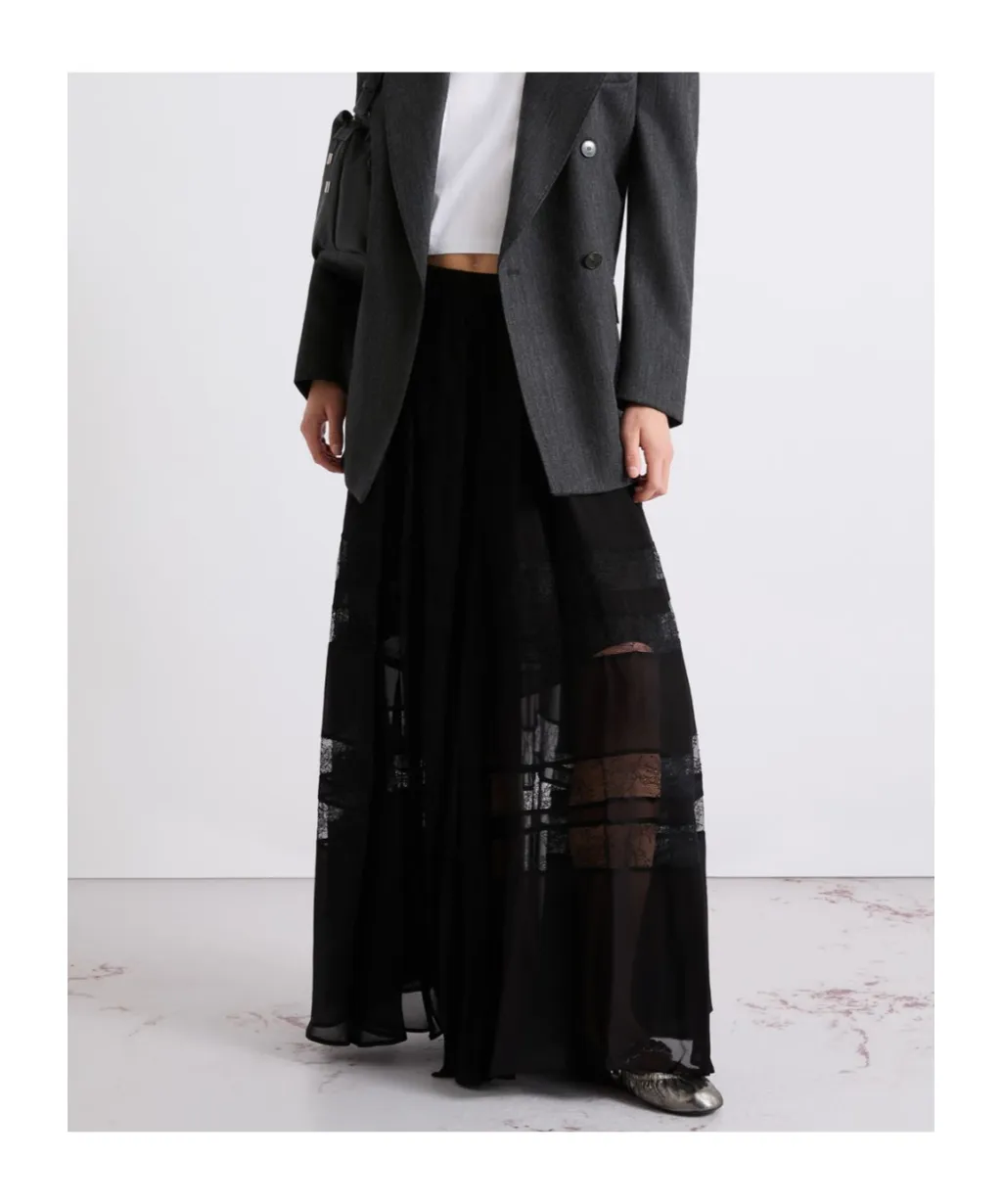 Lace-Insert Skirt - Black