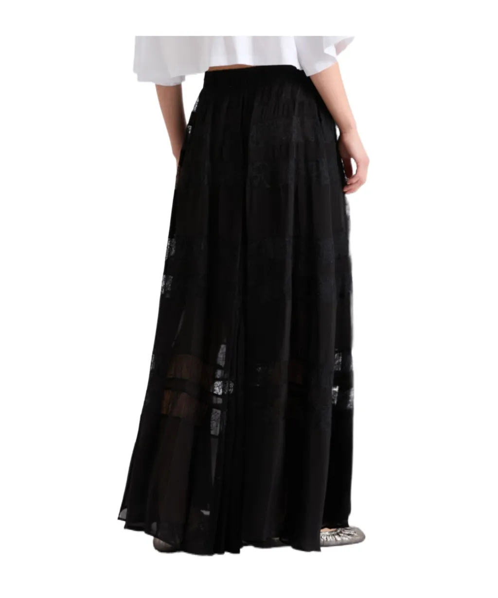 Lace-Insert Skirt - Black