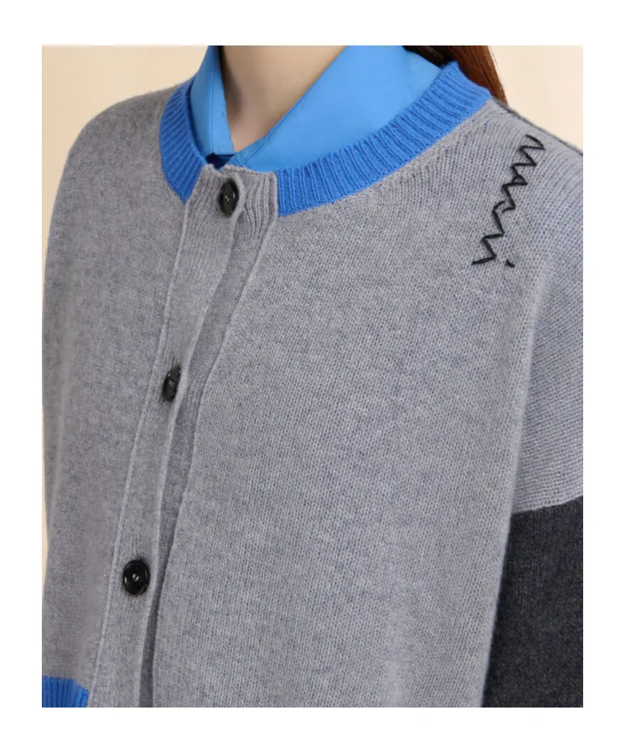 Marni Logo Embroidered Color Blocked Cardigan