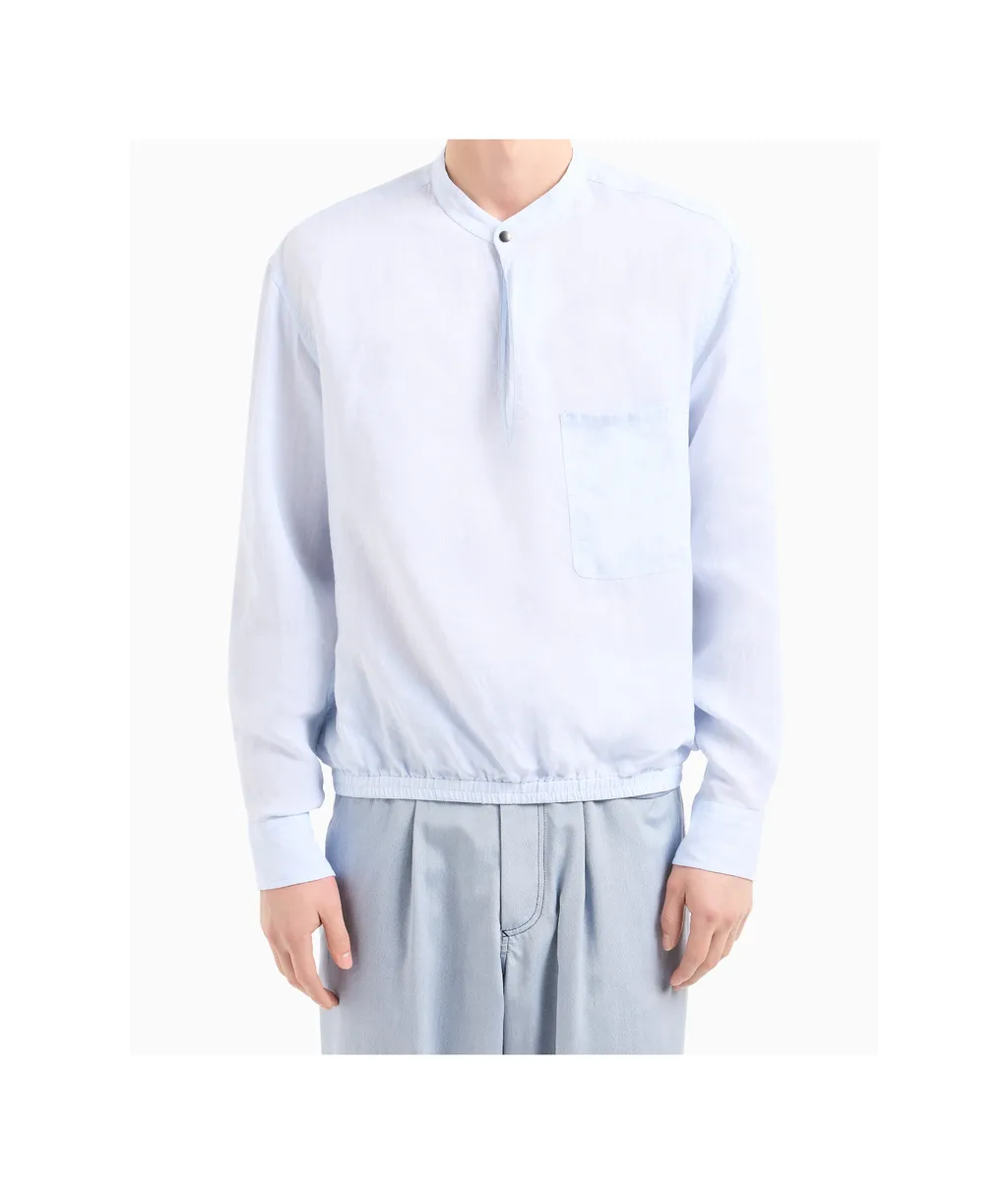 Band-Collar Linen Shirt