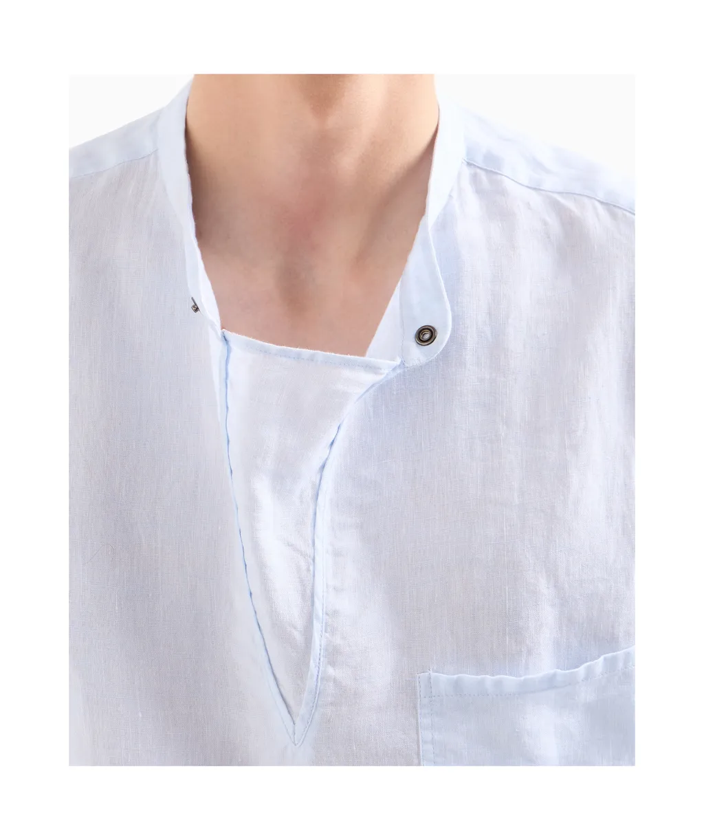 Band-Collar Linen Shirt