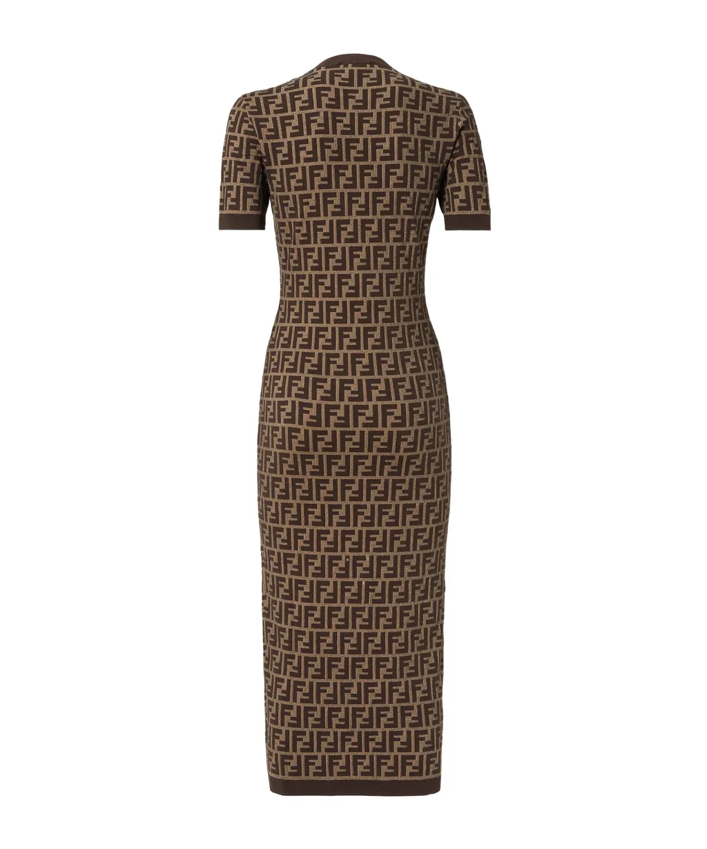 Fendi Ff Jacquard Fitted Midi Dress