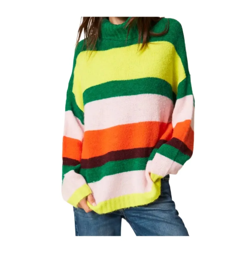 Twinset Striped Turtle Neck Jumper