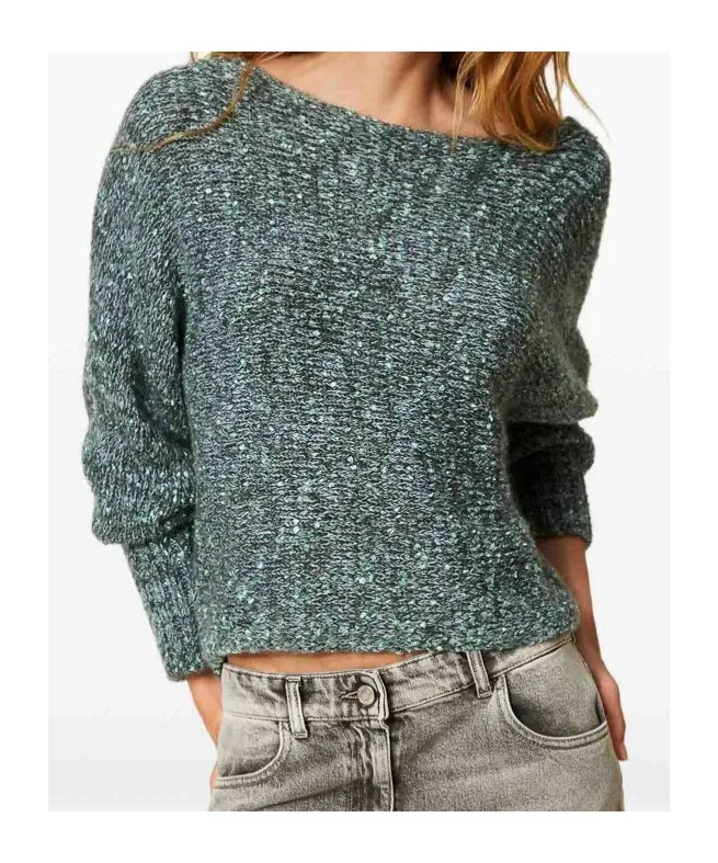 Speckled Boat-Neck Sweater