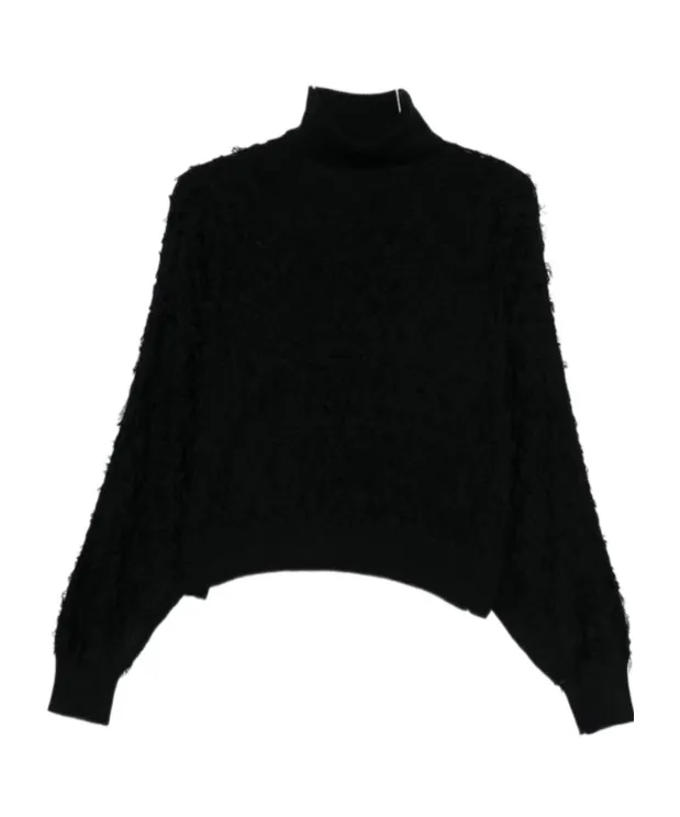 Roll-Neck Frayed-Edge Sweater
