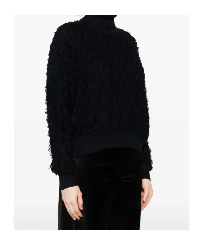 Roll-Neck Frayed-Edge Sweater