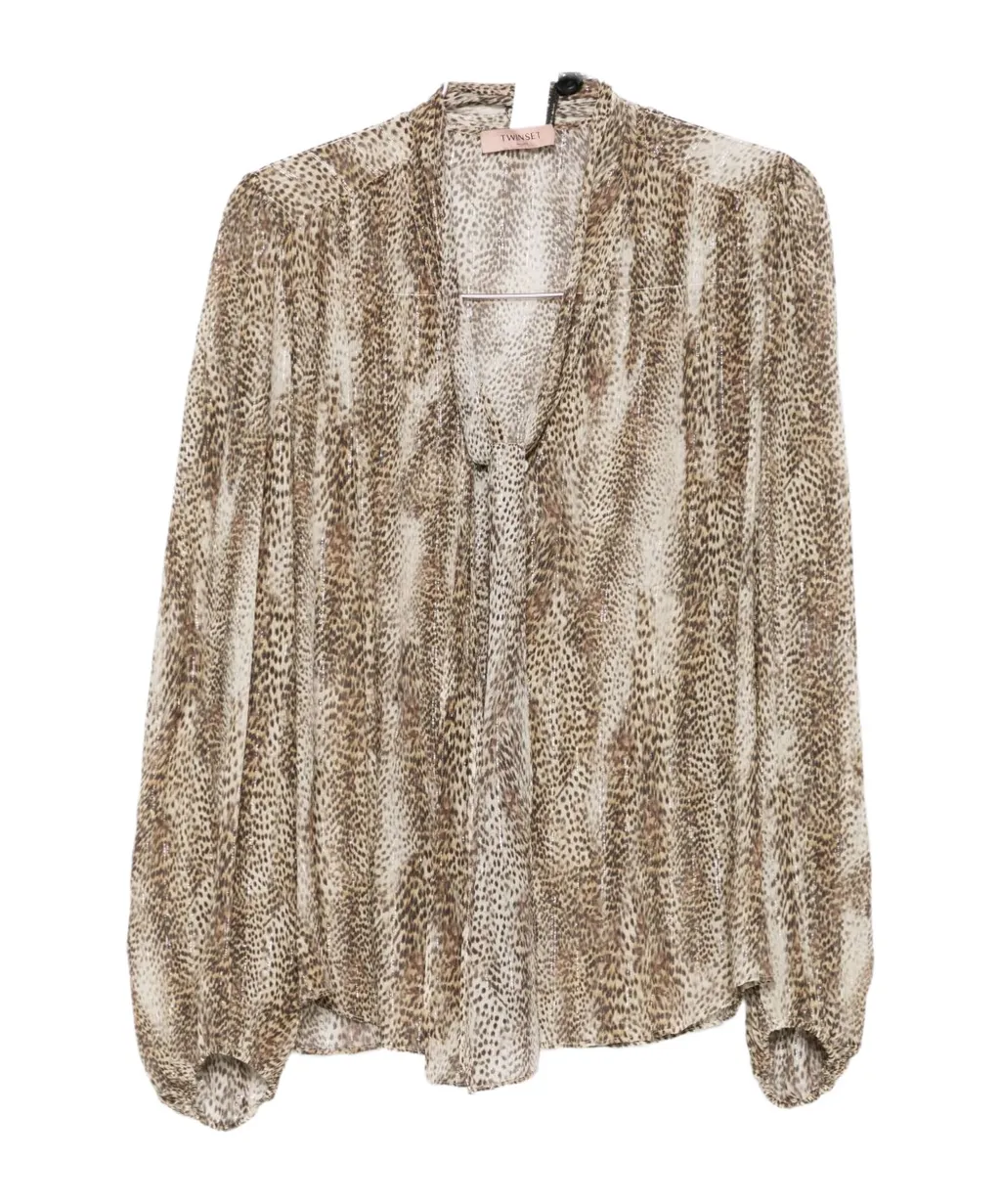 Animal-Print Tie-Neck Blouse