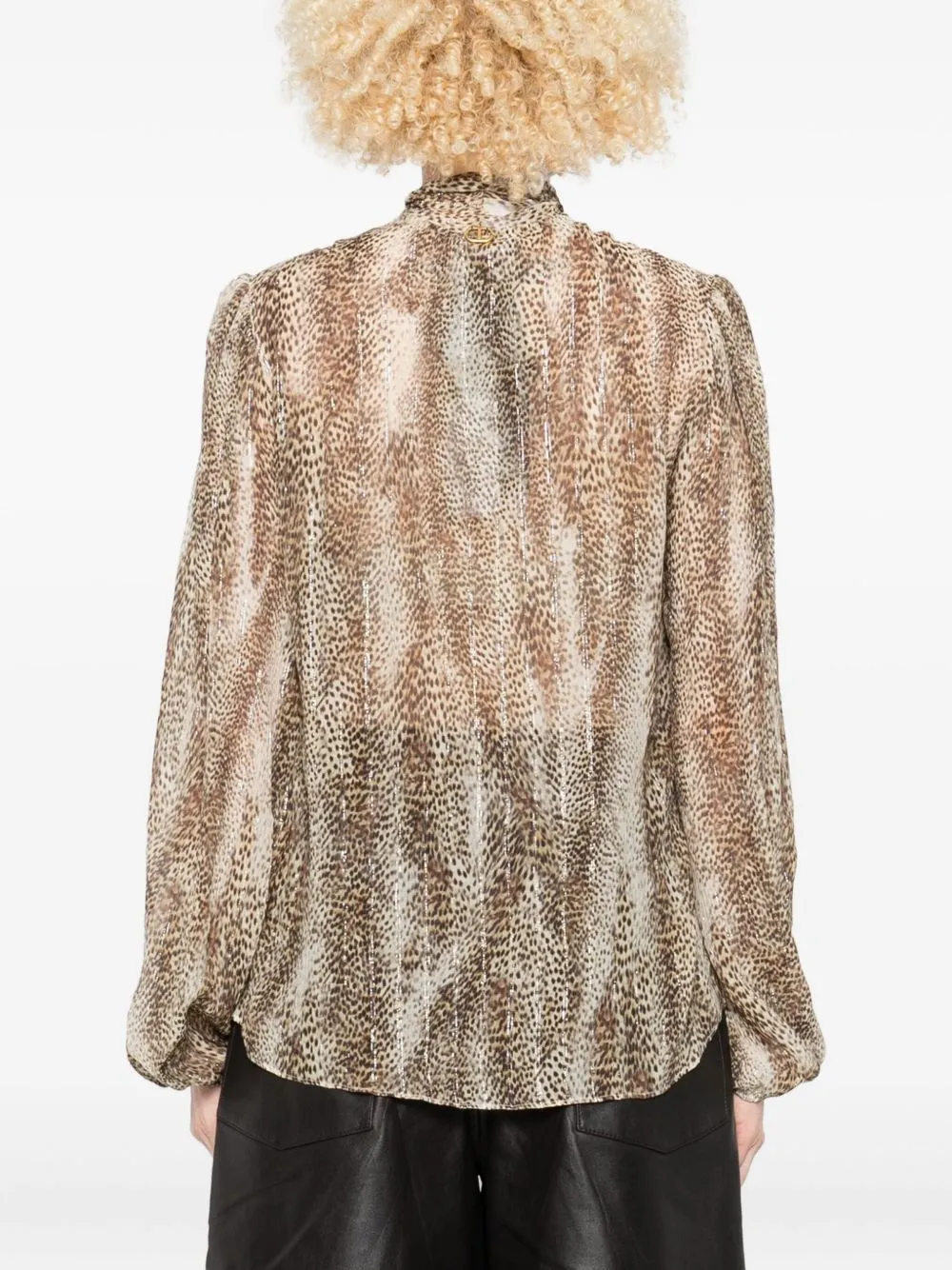 Animal-Print Tie-Neck Blouse