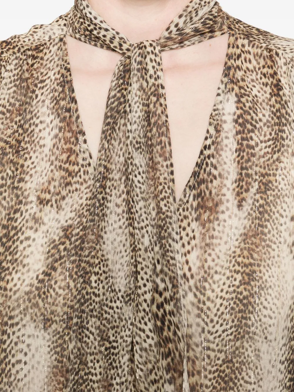Animal-Print Tie-Neck Blouse