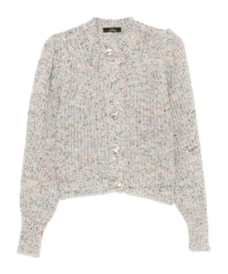 Puff-Sleeve Speckled Cardigan