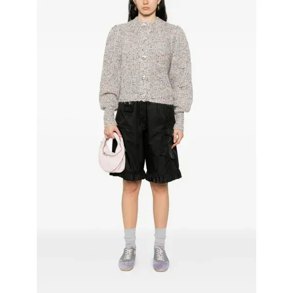 Puff-Sleeve Speckled Cardigan