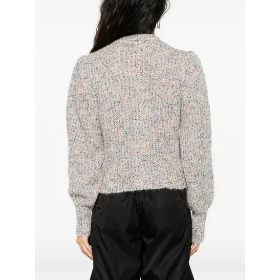 Puff-Sleeve Speckled Cardigan