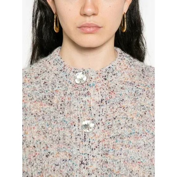 Puff-Sleeve Speckled Cardigan