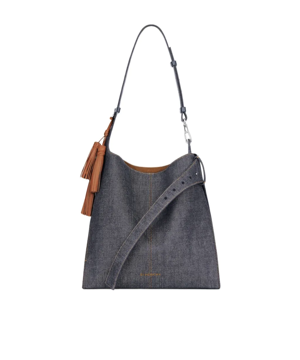 Medium Belted Hobo Bag In Denim