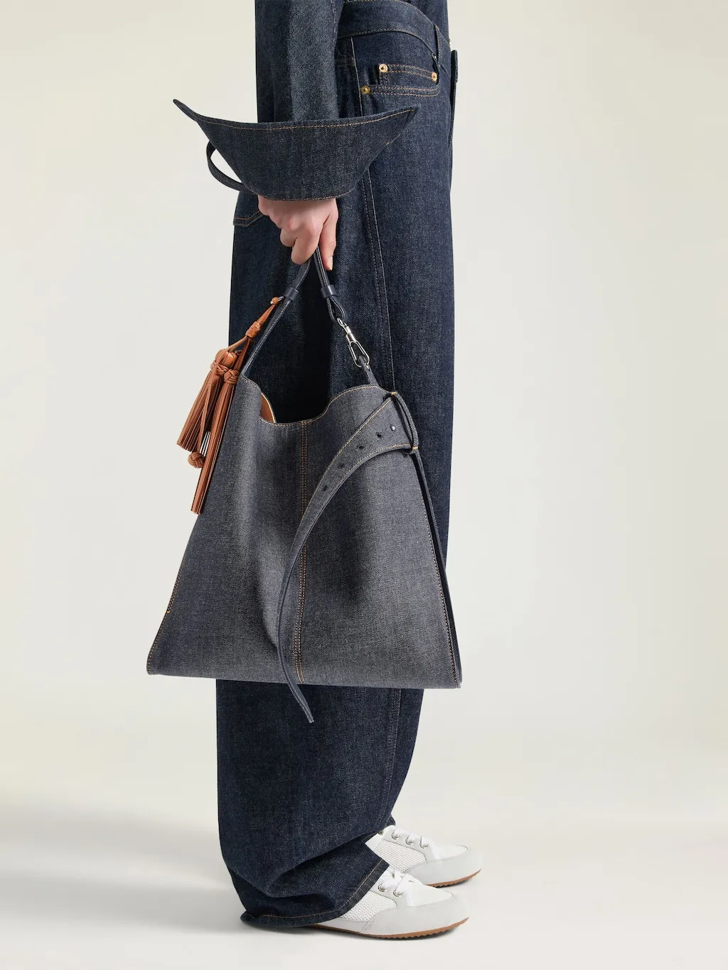 Medium Belted Hobo Bag In Denim