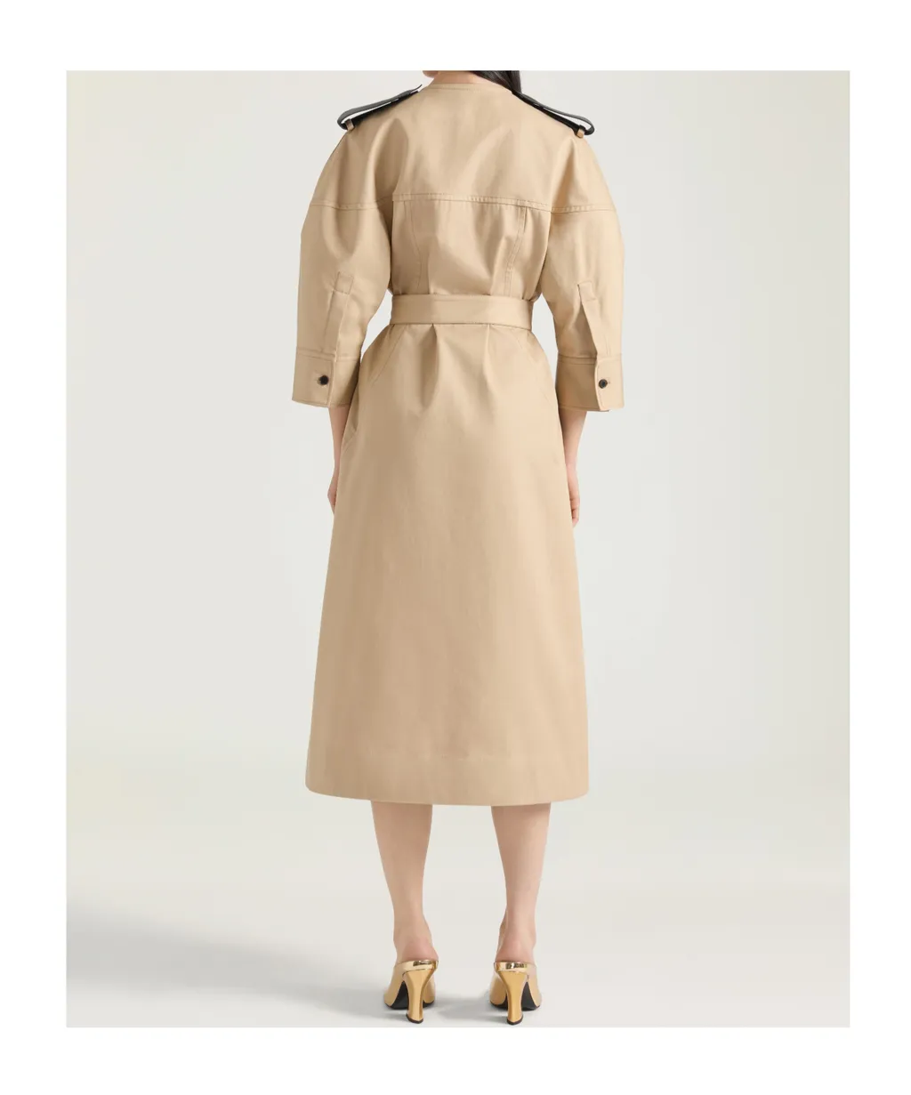 Dress In Coton With Leather Details