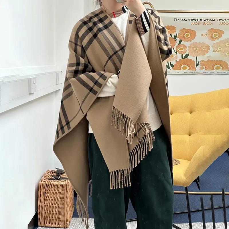 Double-Sided Plaid Shawl