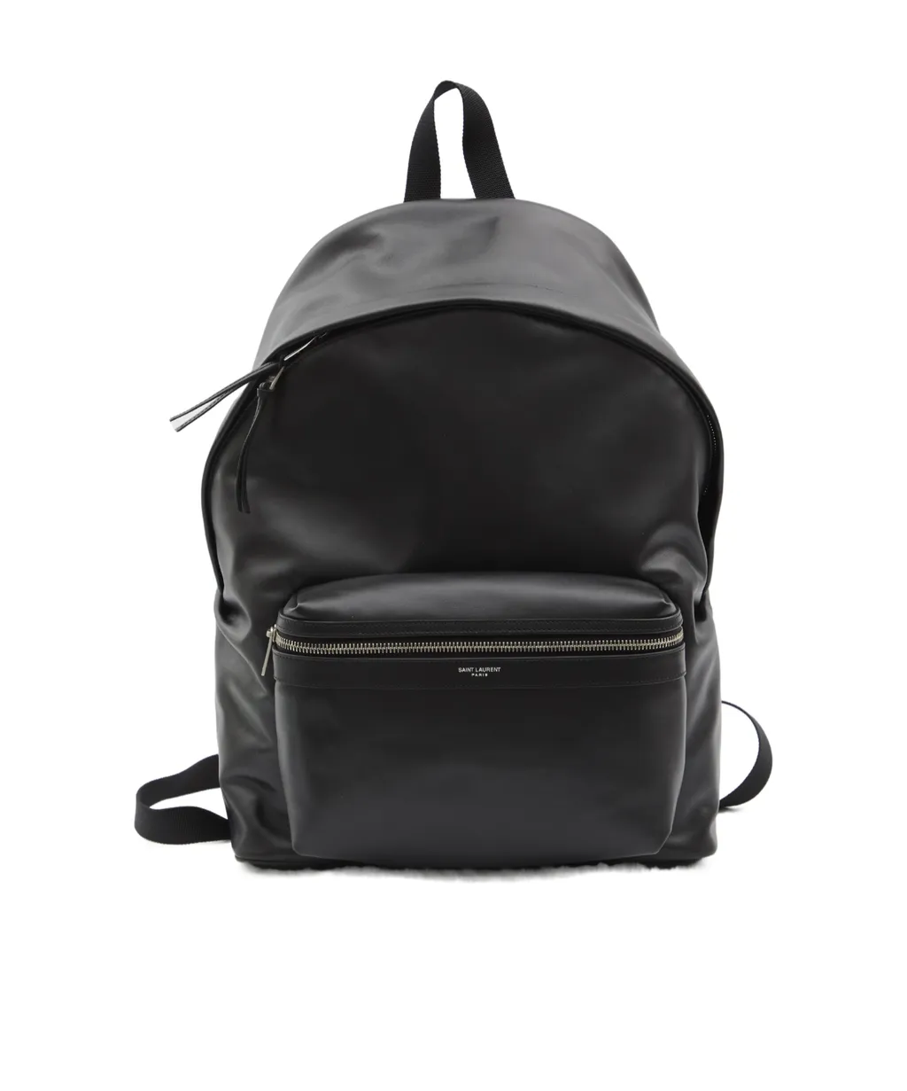 Embossed-Logo Leather Backpack