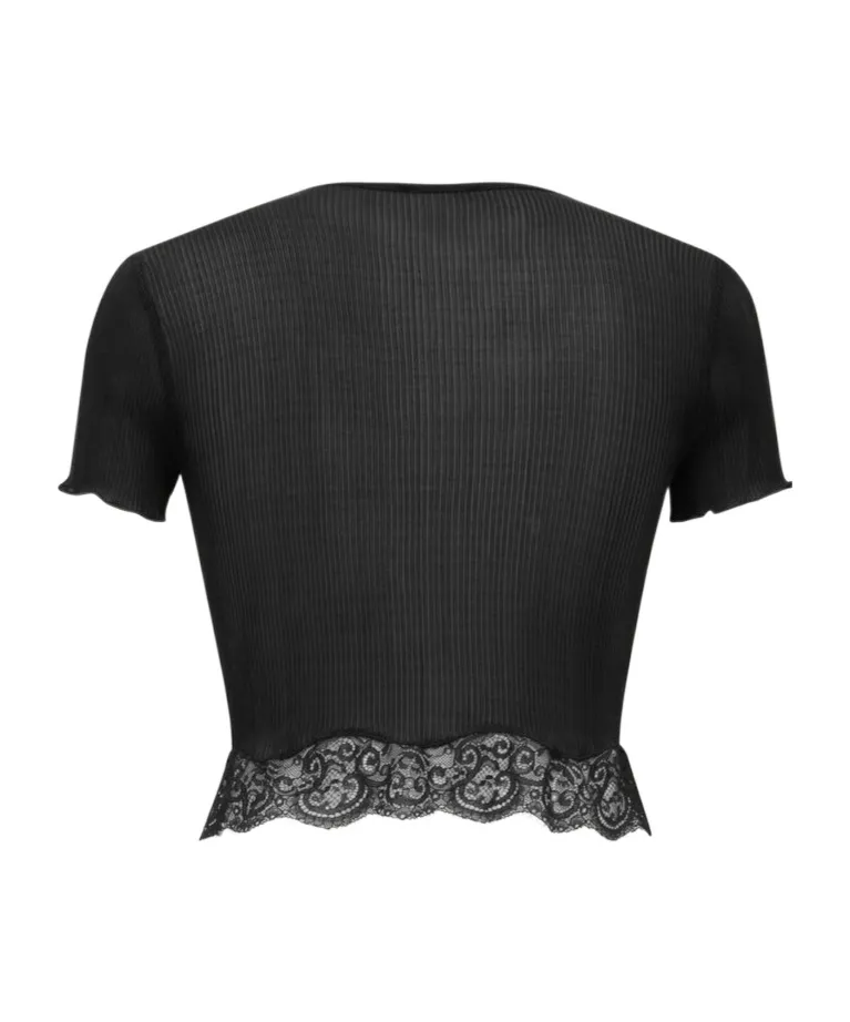 Saint Laurent Lace Detailed Crewneck T-Shirt