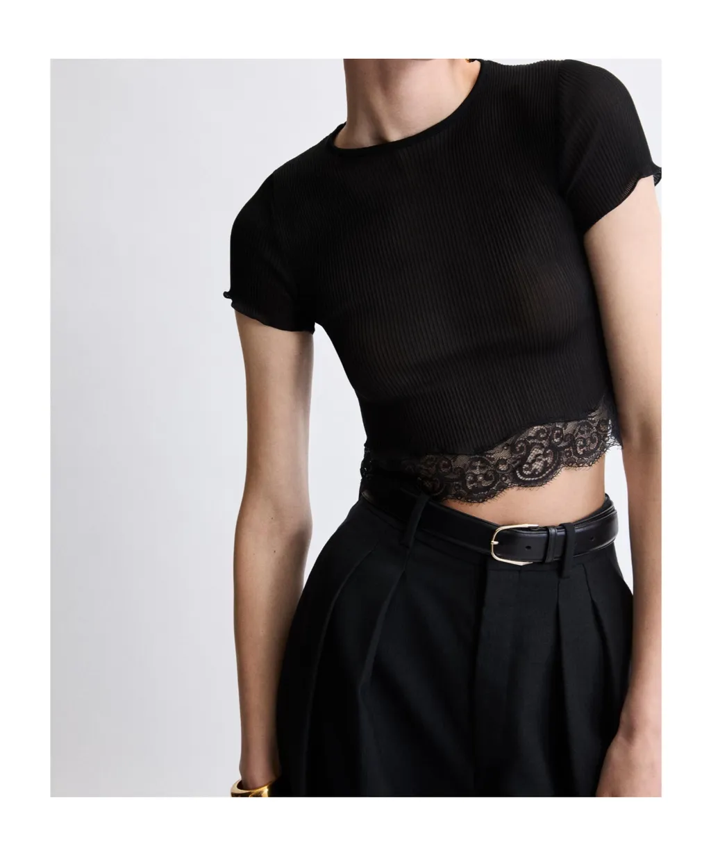 Saint Laurent Lace Detailed Crewneck T-Shirt