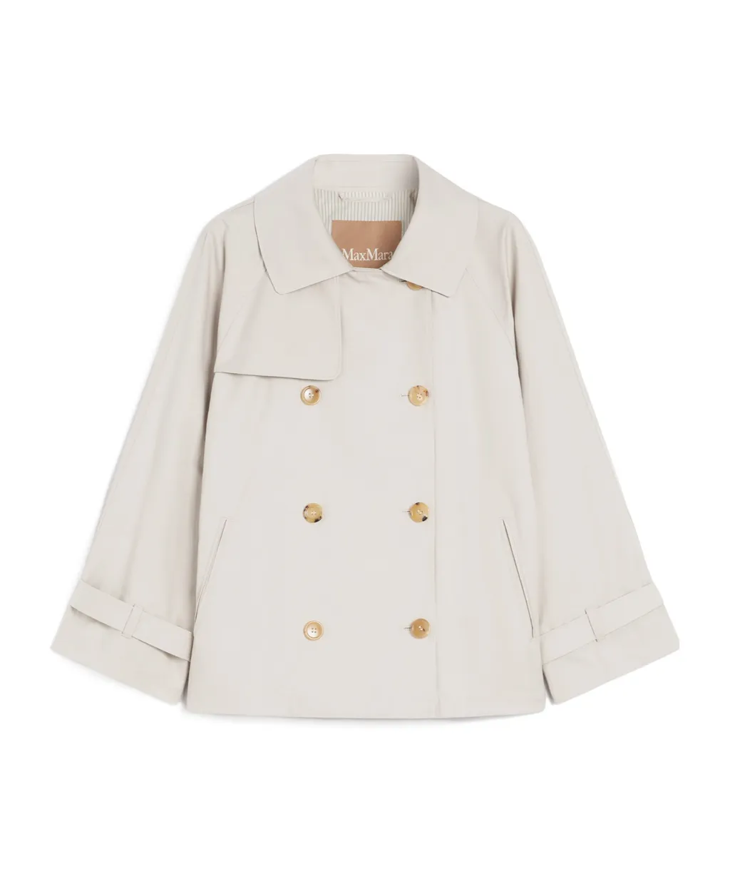 Short Water-Repellent Cotton Twill Trench Coat