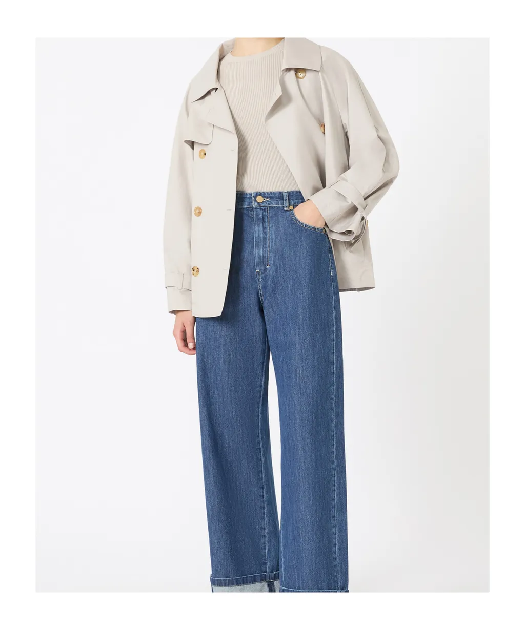 Short Water-Repellent Cotton Twill Trench Coat