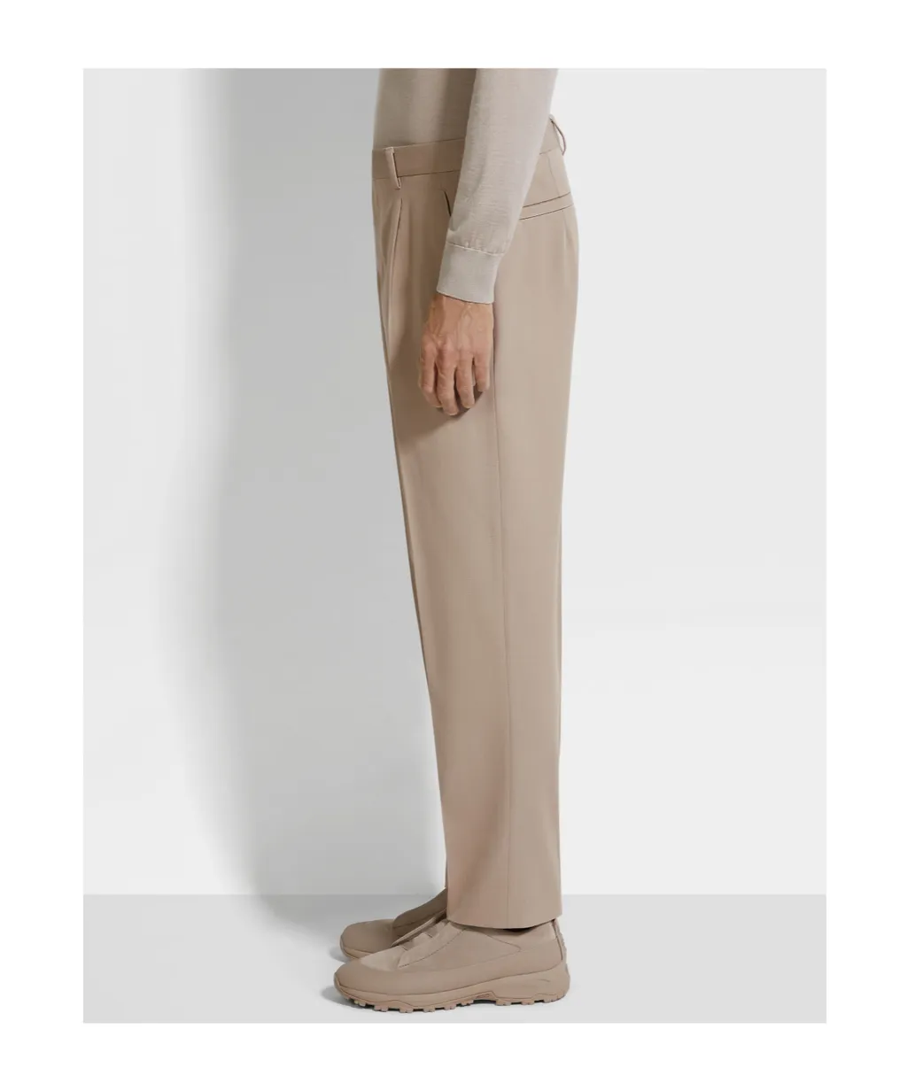 Pleated Cotton Wool Trousers
