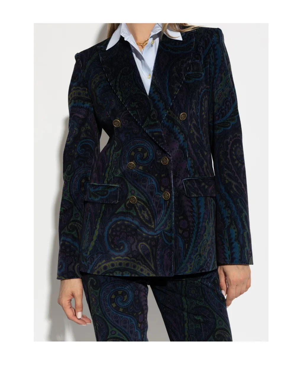Etro Paisley Jacquard Double-Breasted Corduroy Blazer