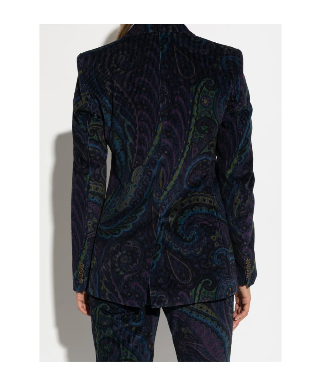 Etro Paisley Jacquard Double-Breasted Corduroy Blazer