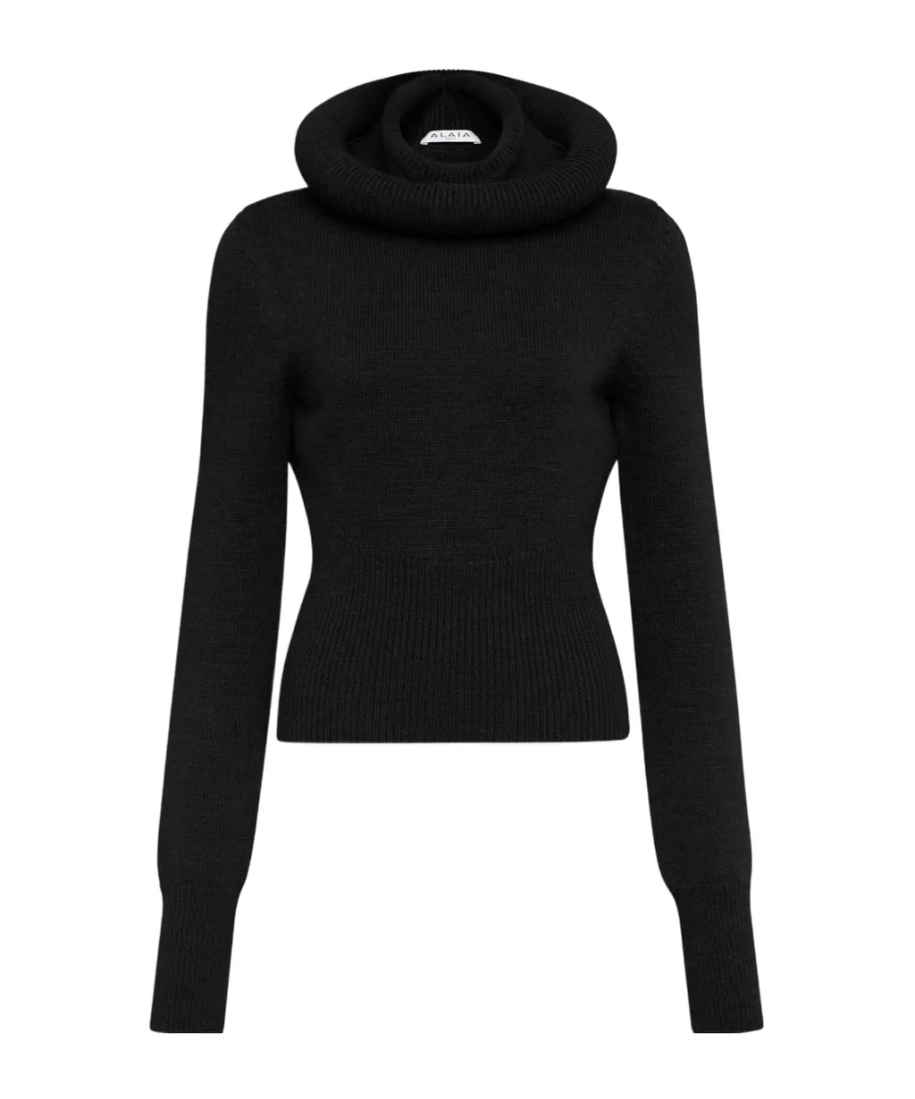 Alaa Sculotural Hood Ribbed Knit Jumper